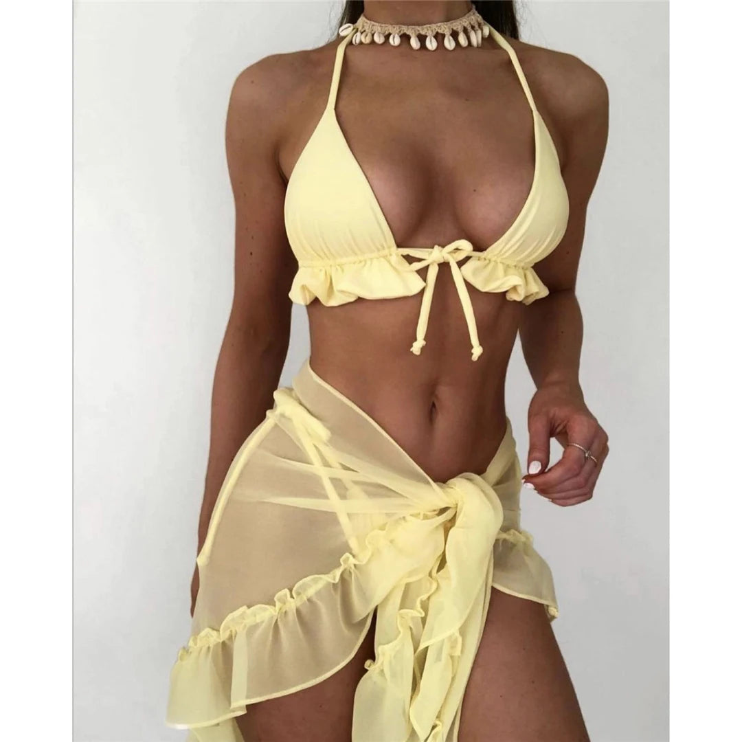 Lemon Glow 3-Piece Bikini Set