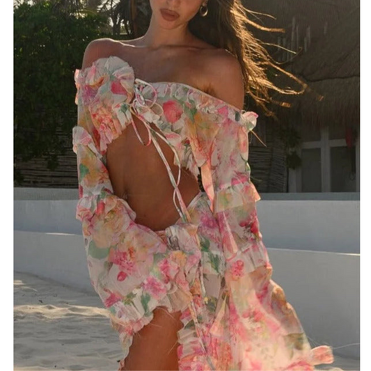 Bloom Sheer Ruffle Cover-Up Set